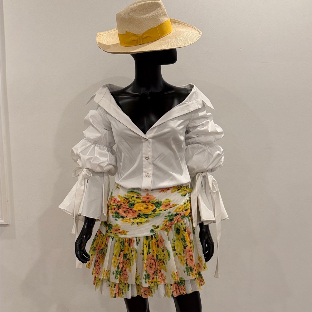 Caroline Constas White Off-Shoulder Cotton Blouse Puff Sleeves Size S NEW